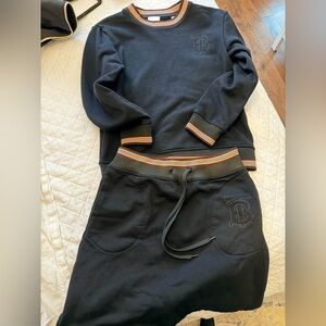 Burberry Black Sweatshirt and Skirt Set with Striped Trim